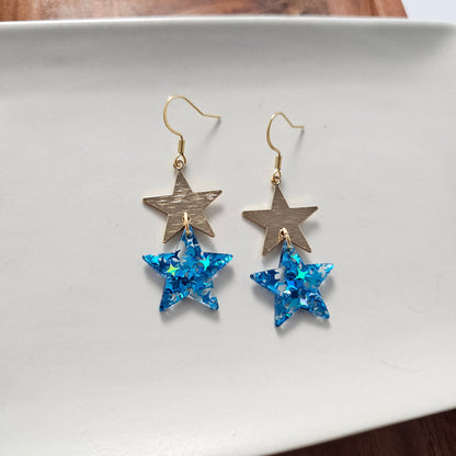Starry Earrings - Blue Glitter