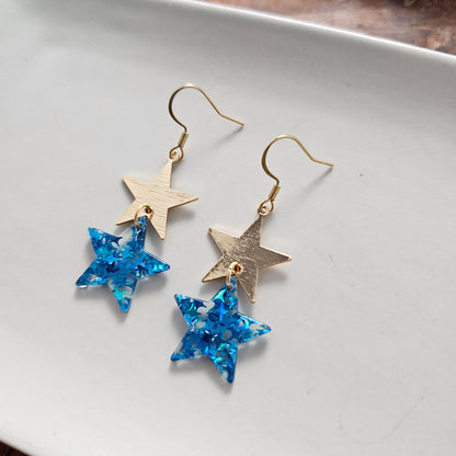 Starry Earrings - Blue Glitter