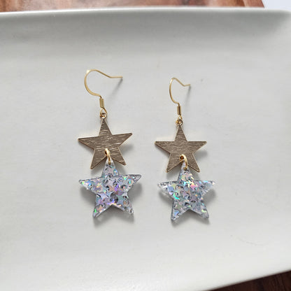 Starry Earrings - Silver Glitter