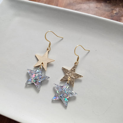 Starry Earrings - Silver Glitter
