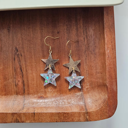 Starry Earrings - Silver Glitter
