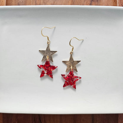 Starry Earrings - Red Glitter