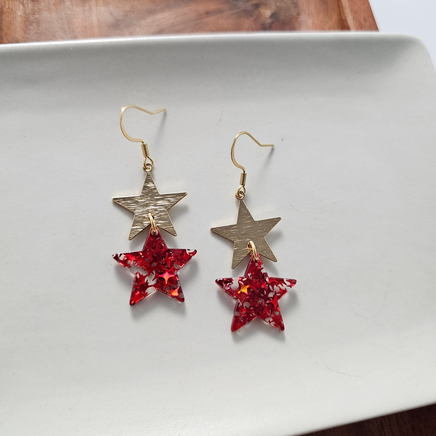 Starry Earrings - Red Glitter