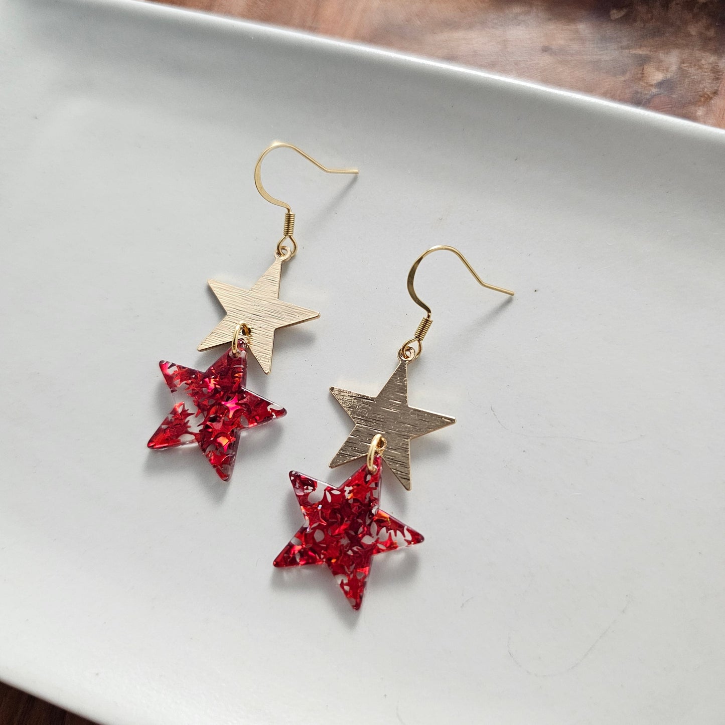 Starry Earrings - Red Glitter