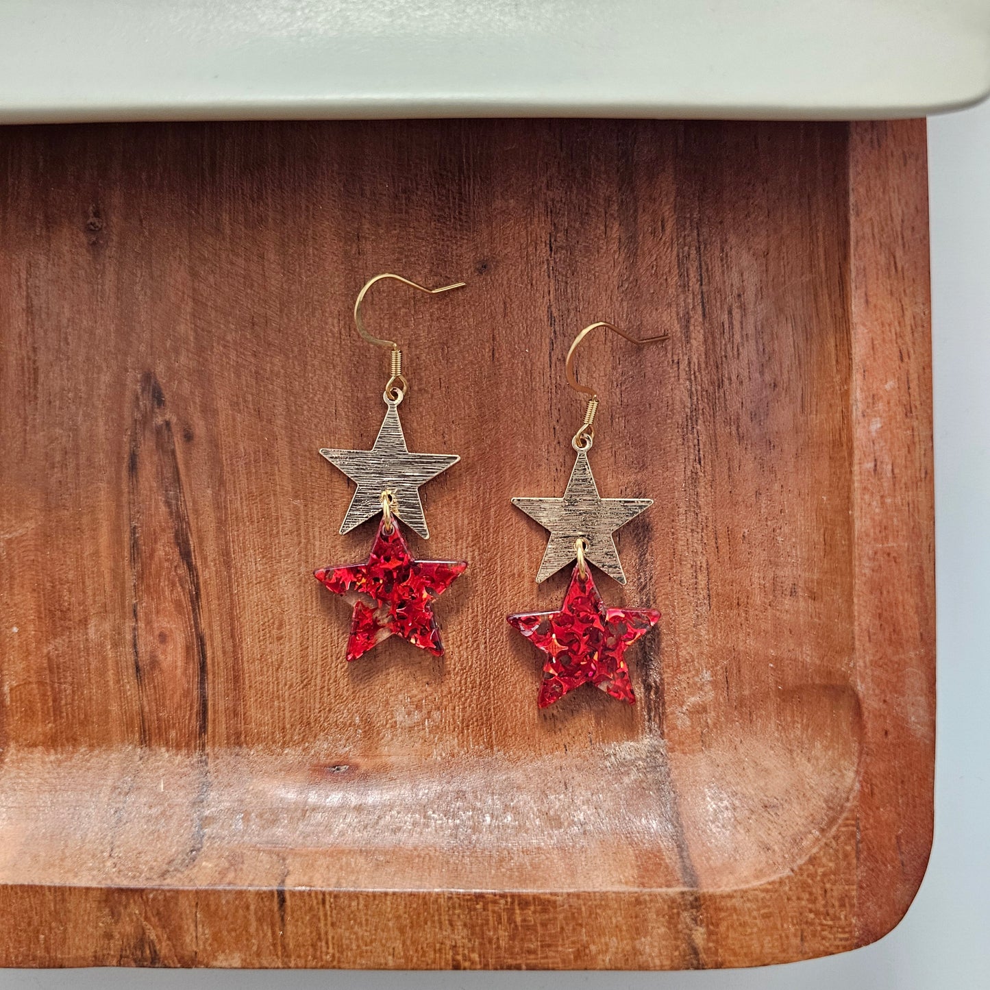 Starry Earrings - Red Glitter