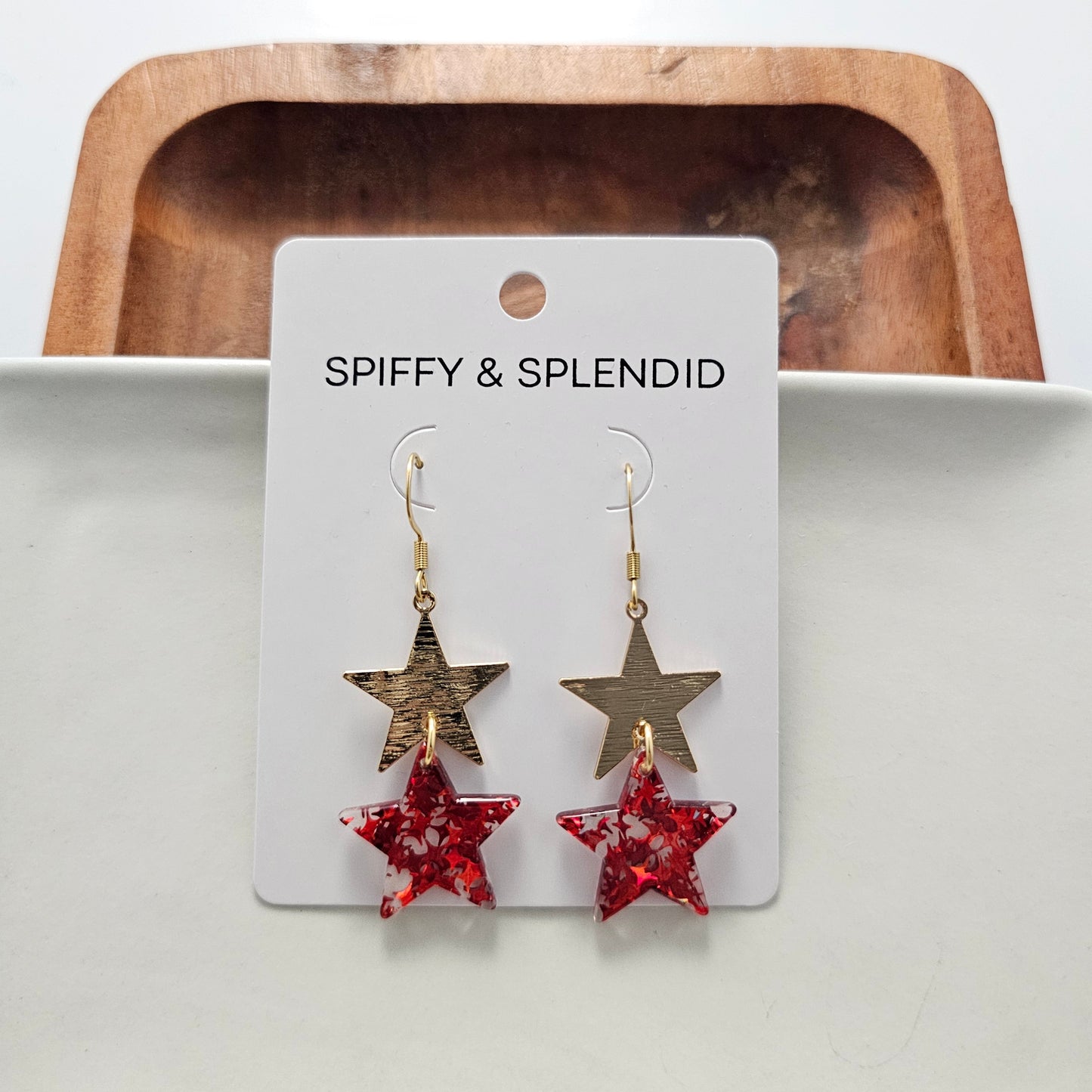 Starry Earrings - Red Glitter