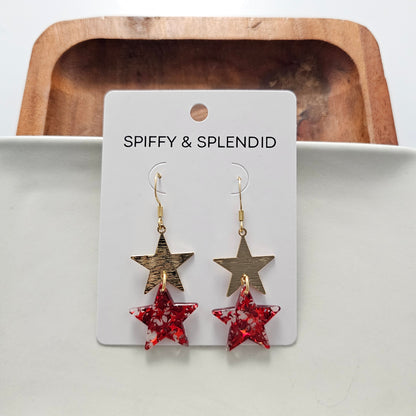 Starry Earrings - Red Glitter