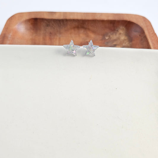 Star Studs - Silver Glitter