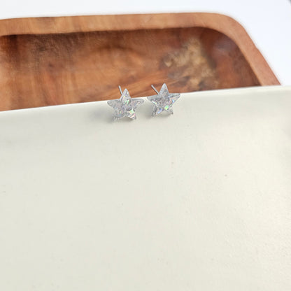 Star Studs - Silver Glitter