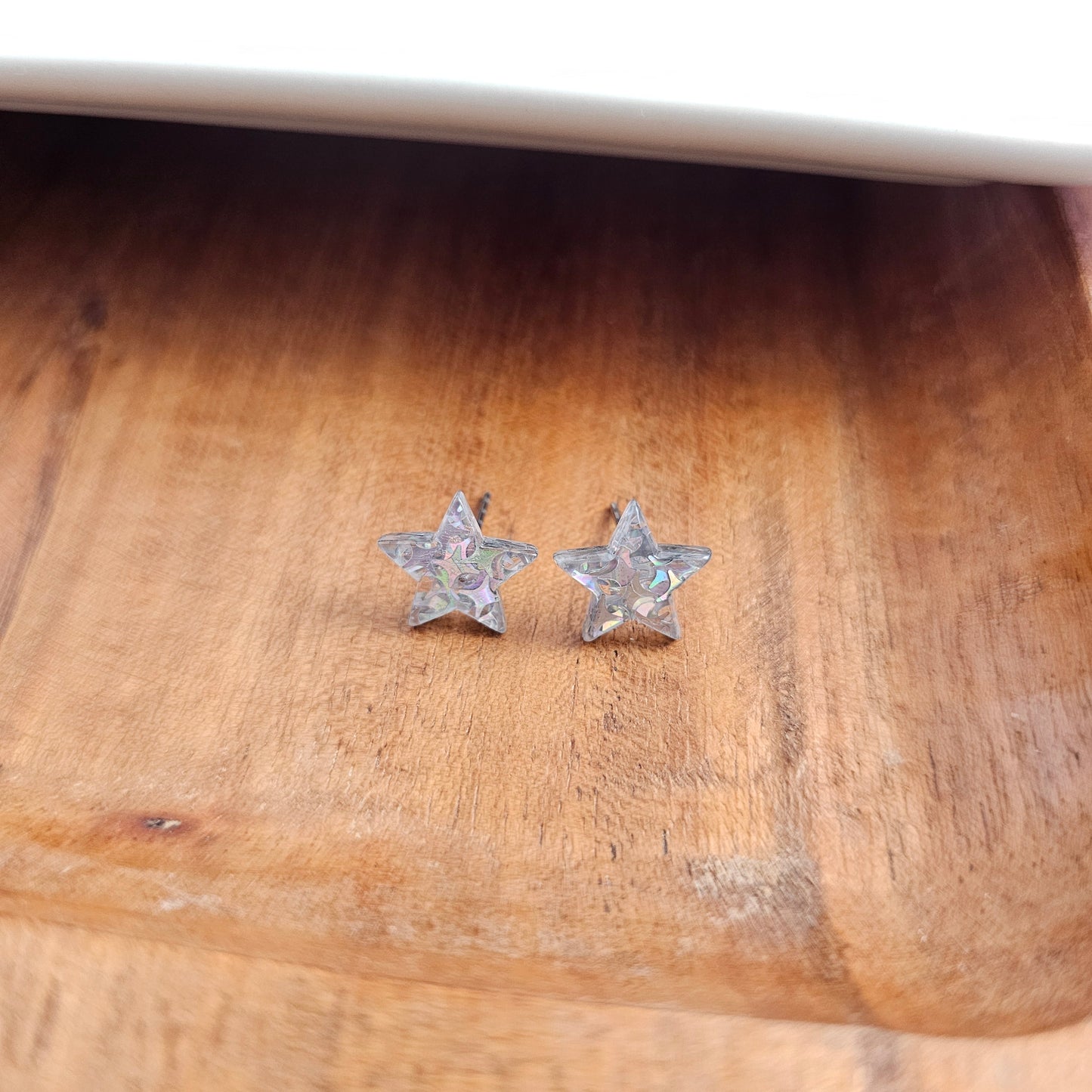 Star Studs - Silver Glitter