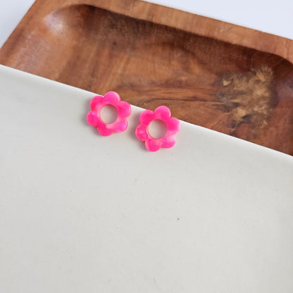 Flower Studs - Hot pink