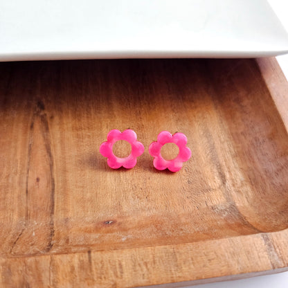 Flower Studs - Hot pink