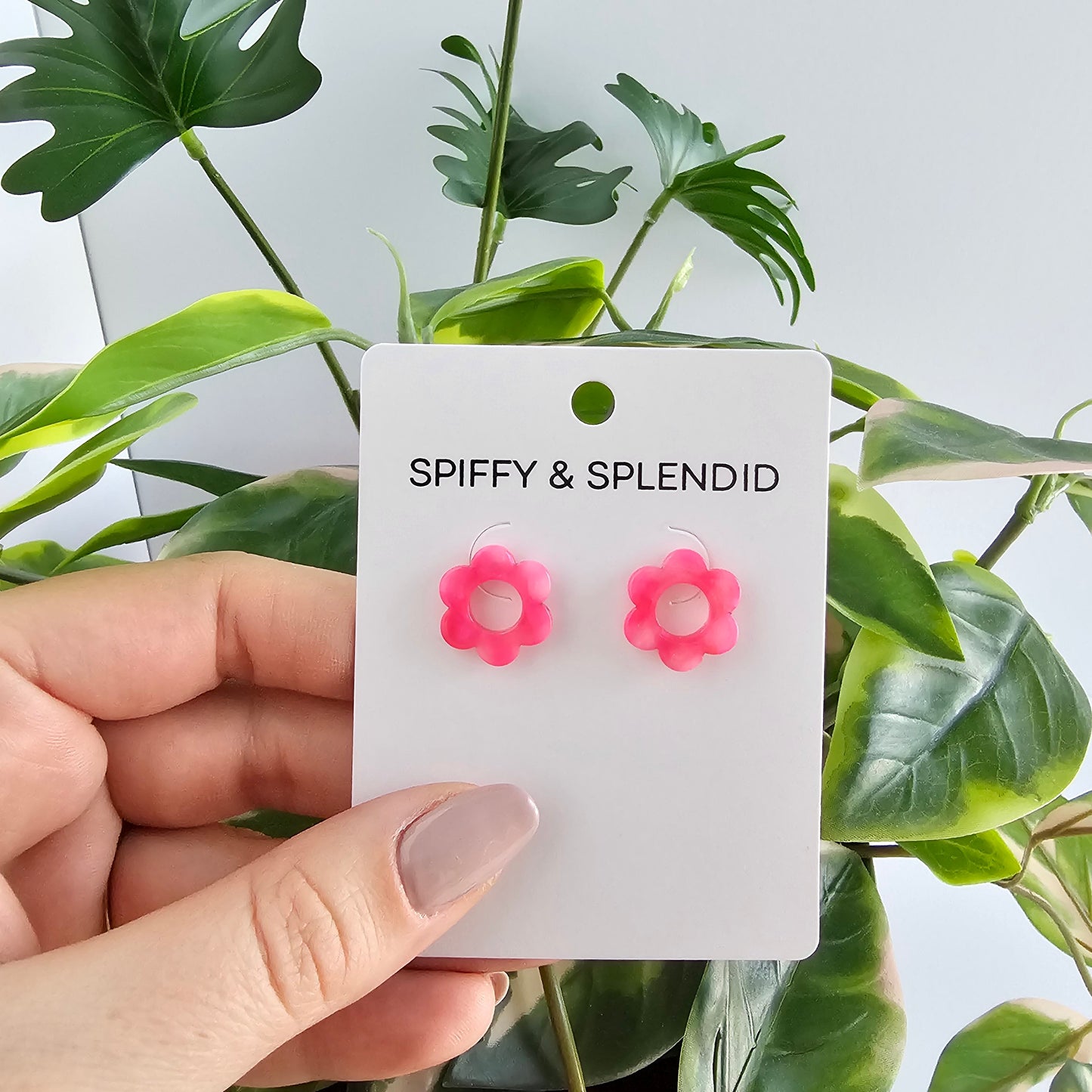 Flower Studs - Hot pink