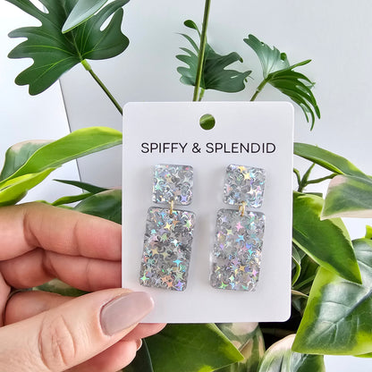 Ida Earrings - Silver Glitter