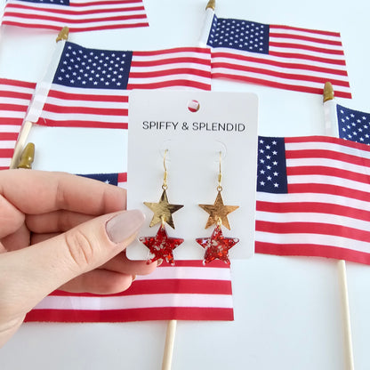 Starry Earrings - Red Glitter
