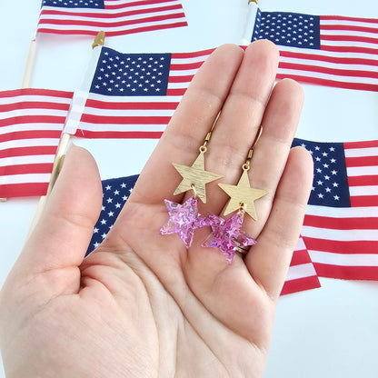 Starry Earrings - Pink Glitter