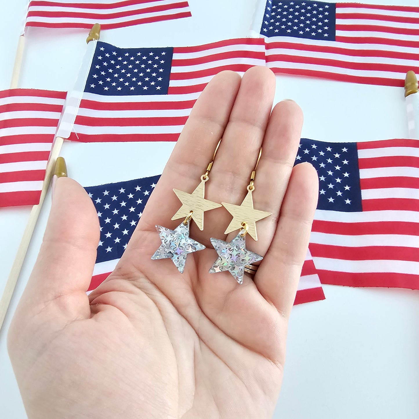 Starry Earrings - Silver Glitter
