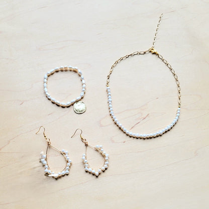 Wire Wrapped Freshwater Pearl Beaded Hoop Earrings 218y