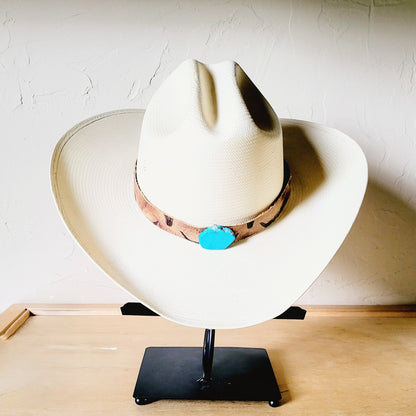 **Tan Steer Embossed Leather Hat Band Only w/ Turquoise 951uu