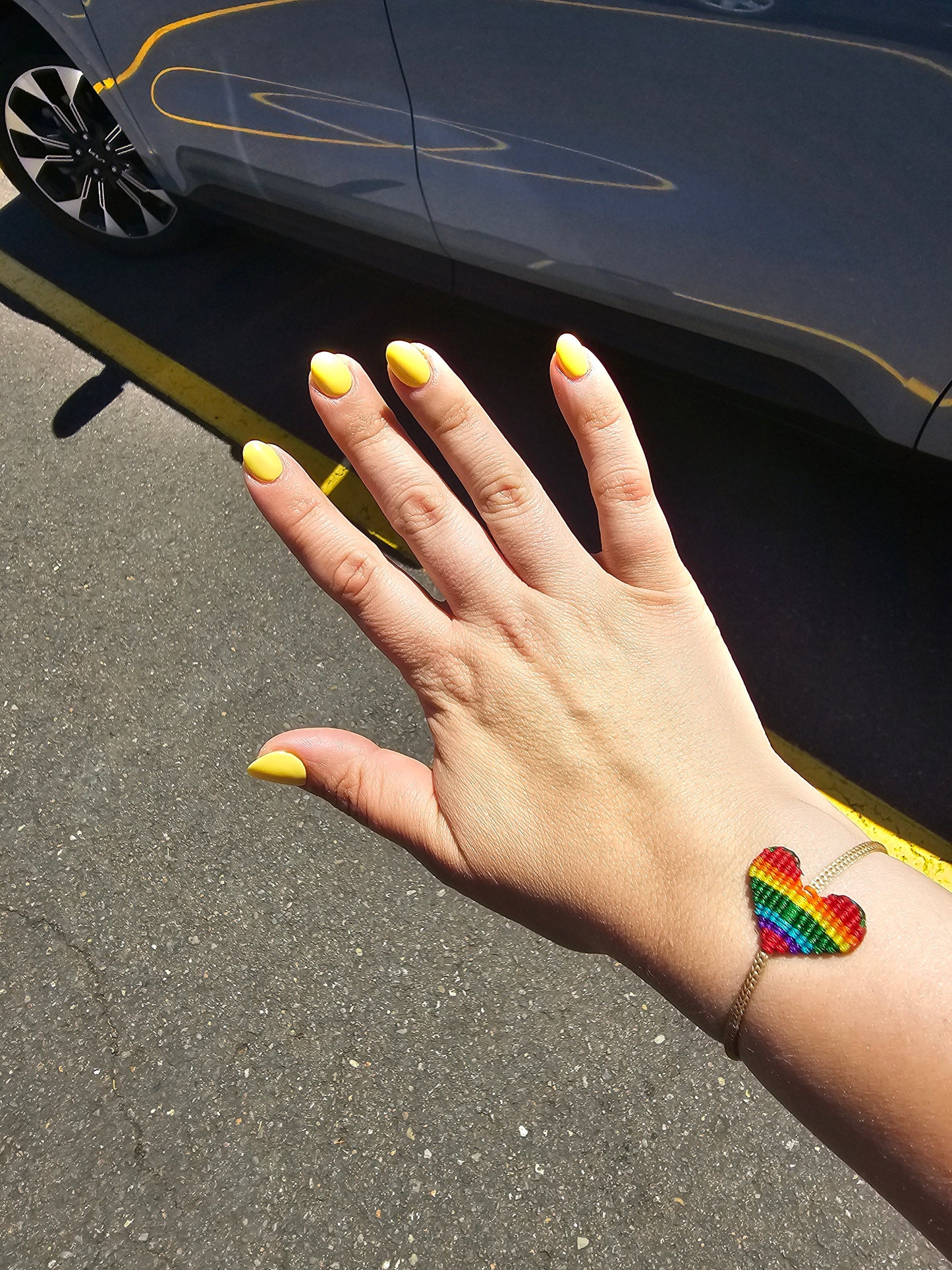 Heart Macrame Adjustable Bracelet - Rainbow Pride
