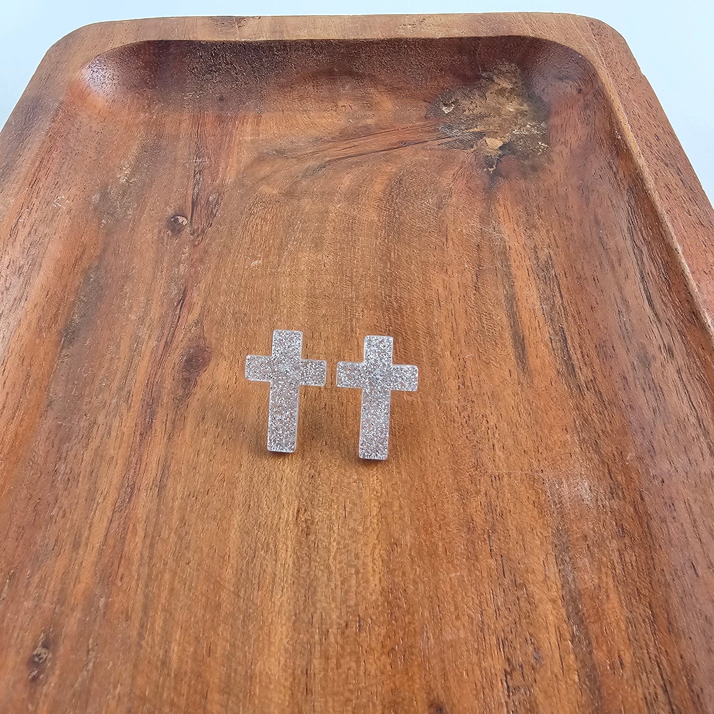 Cross Studs - Silver Glitter