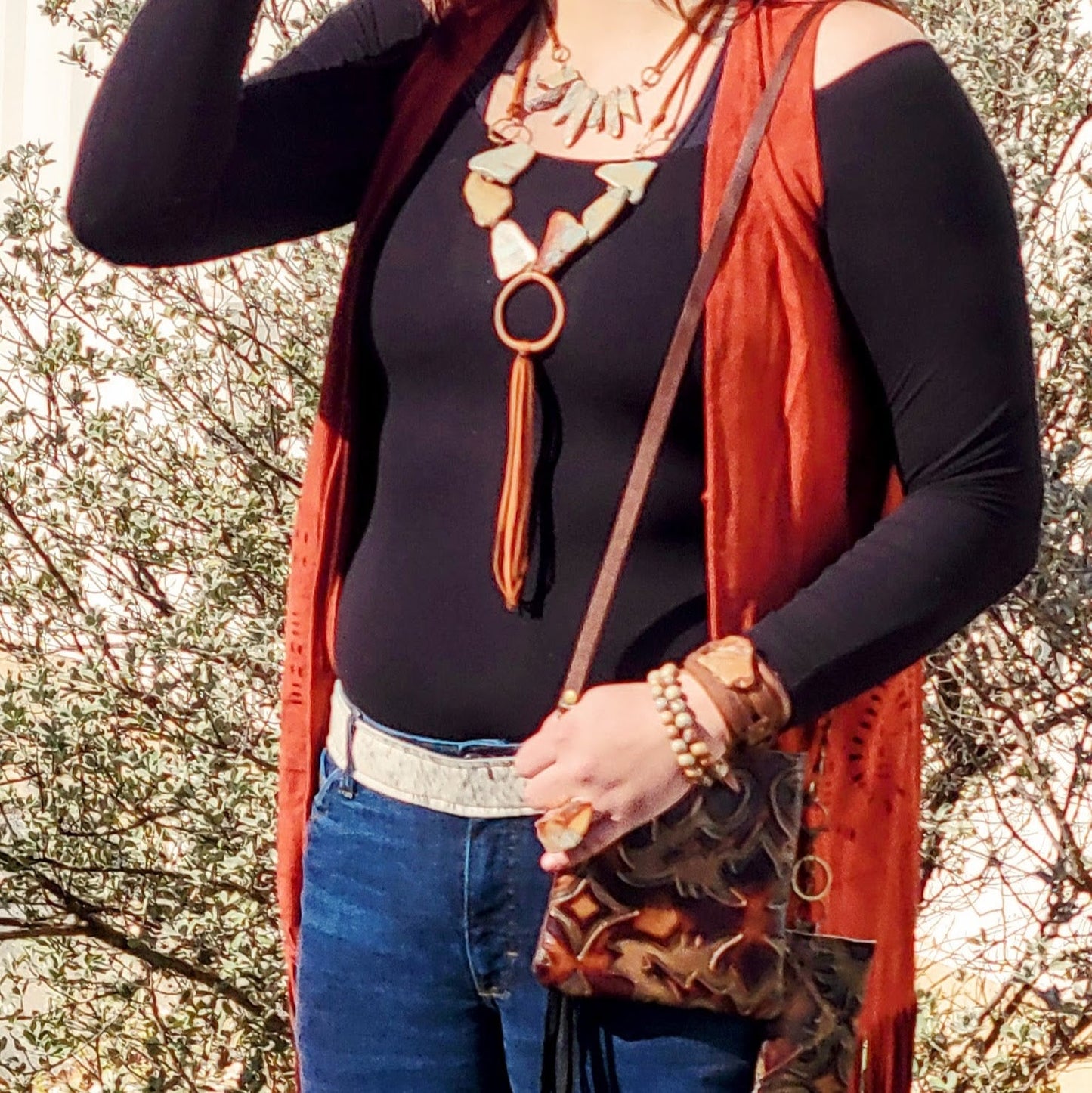 Aqua Terra Jasper Beaded Bracelet w/ Tassel 019H