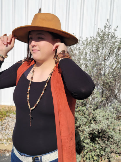 Aqua Terra Wood Necklace with Copper Cross 237d