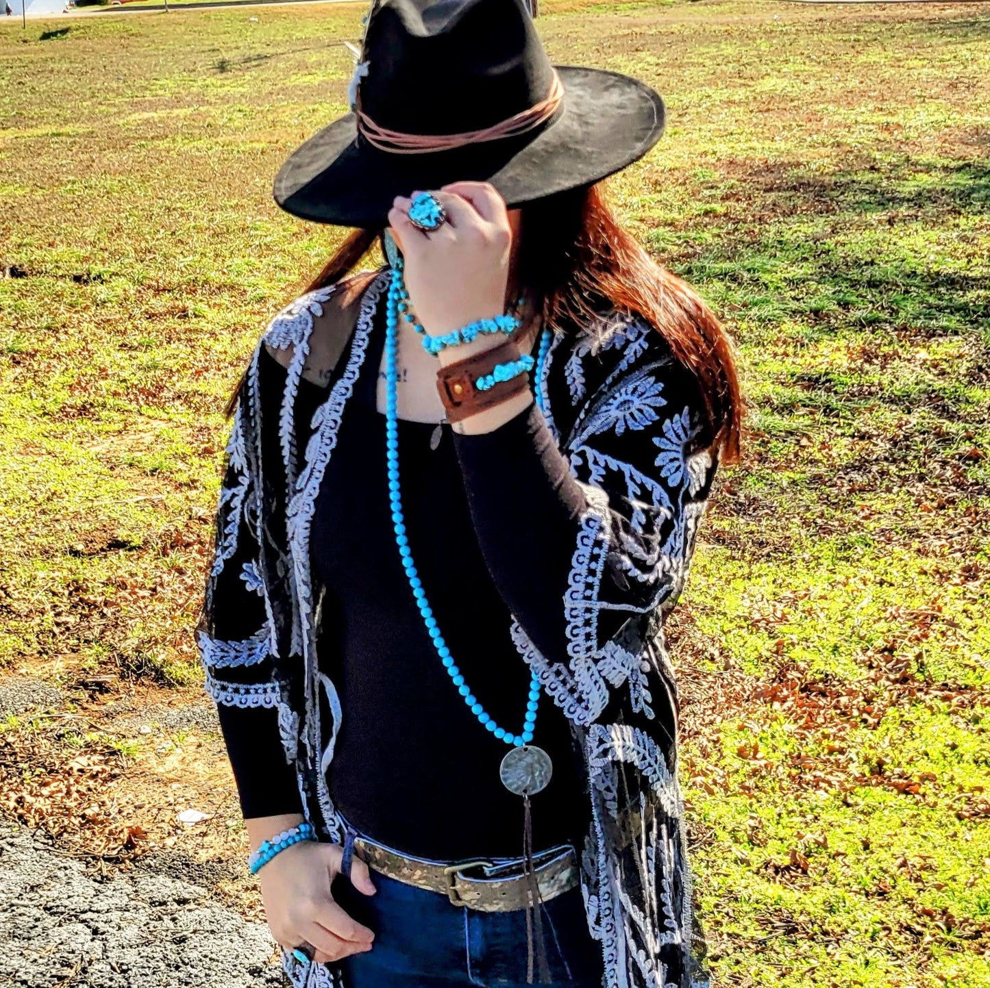 Chunky Blue Turquoise Nugget Bracelet 801e