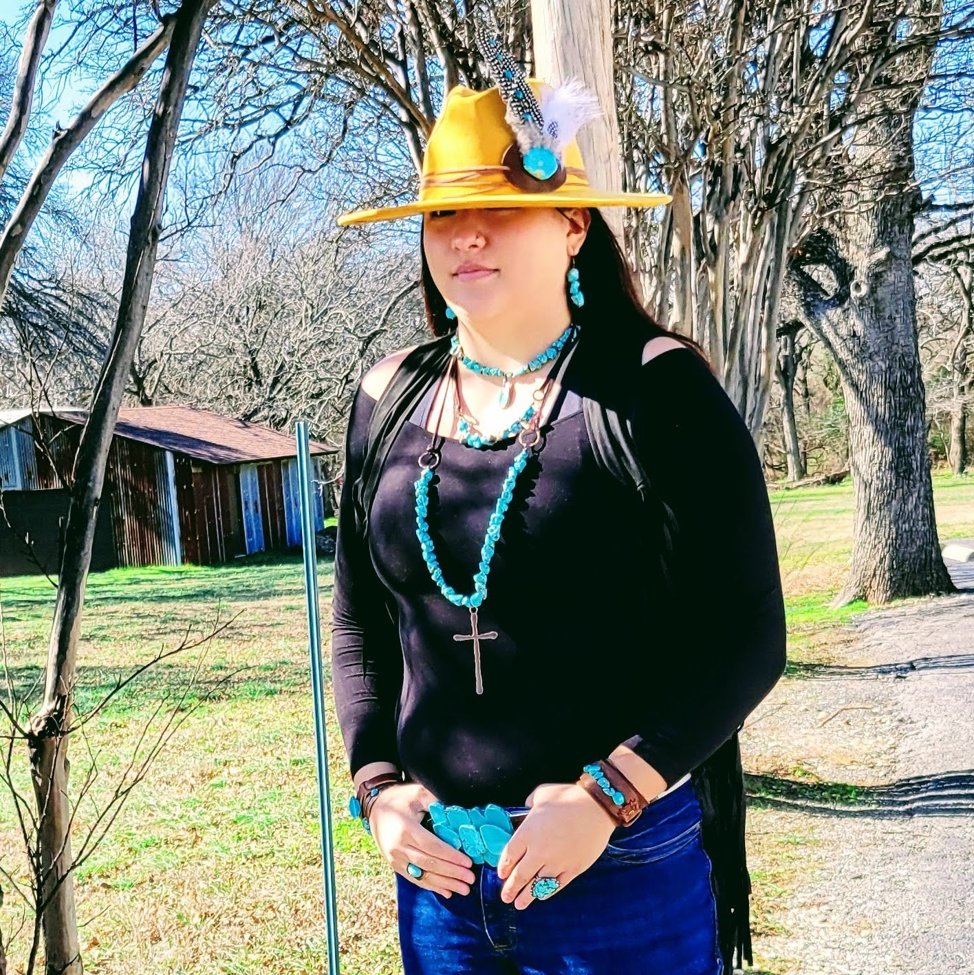 Genuine Blue Turquoise Necklace w/ Leather Cord 259i