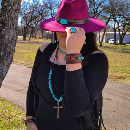 Western Blue Turquoise and Copper Cross Pendant Necklace 251p