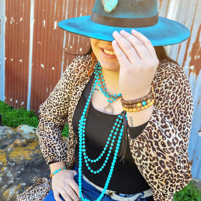 Bracelet Bar-Wood & Blue Turquoise Beads 806u