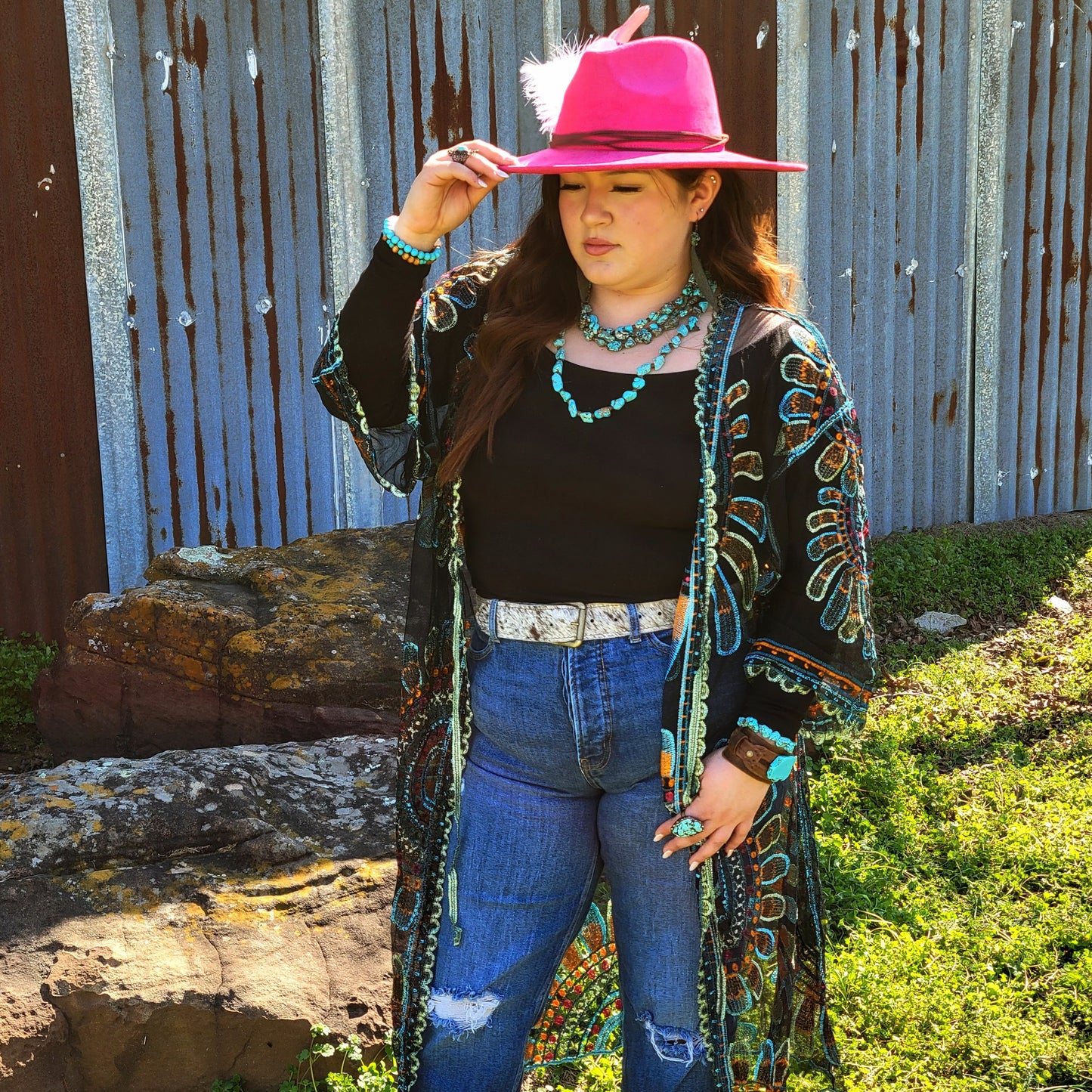 Large Triple Strand Blue Turquoise & Wood Collar Necklace 259g