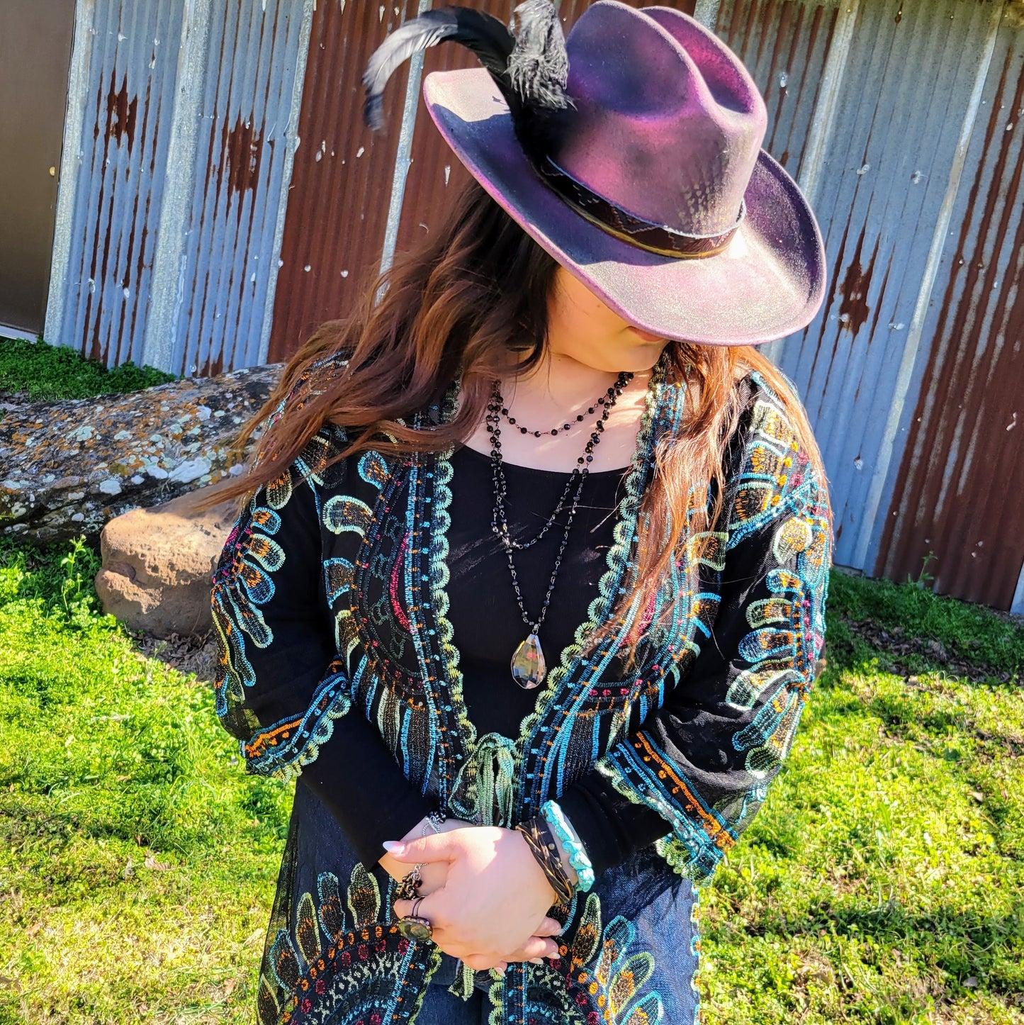 Faceted Glass Beaded Triple Strand Layering Necklace w/ Pendant 253k