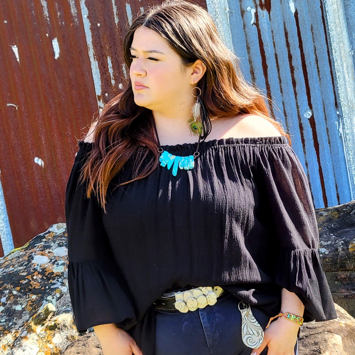 Black Deer Skin Leather Tassel Earring Peacock Feather 219j