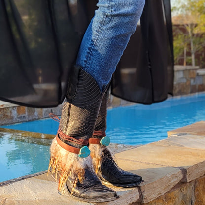 Boho Western Boot Wrap Cuff w/ Feathers & Turquoise 500f