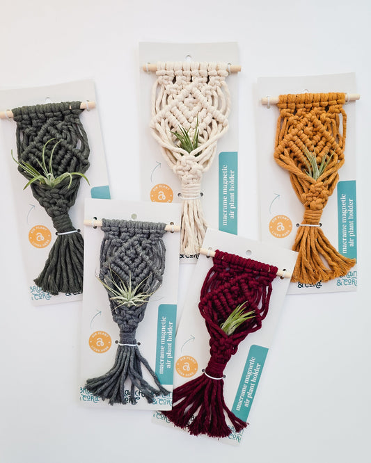 Mini Magnetic Macrame Air Plant Hangers – Handmade Boho Decor