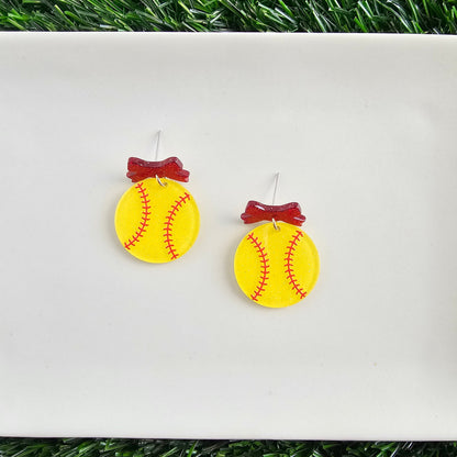 Bow Softball Earrings