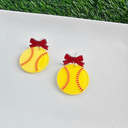 Bow Softball Earrings