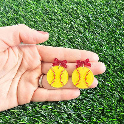 Bow Softball Earrings