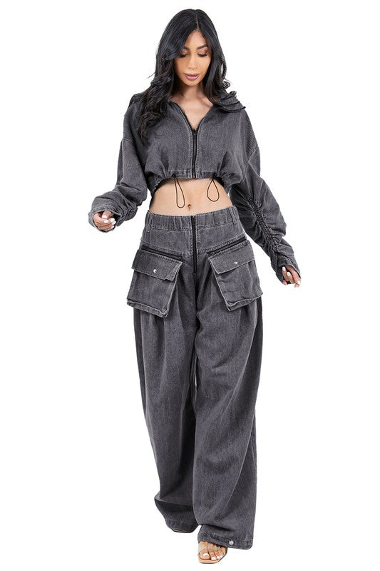 WOMEN FASHION DENIM TWO PIECE PANT SET