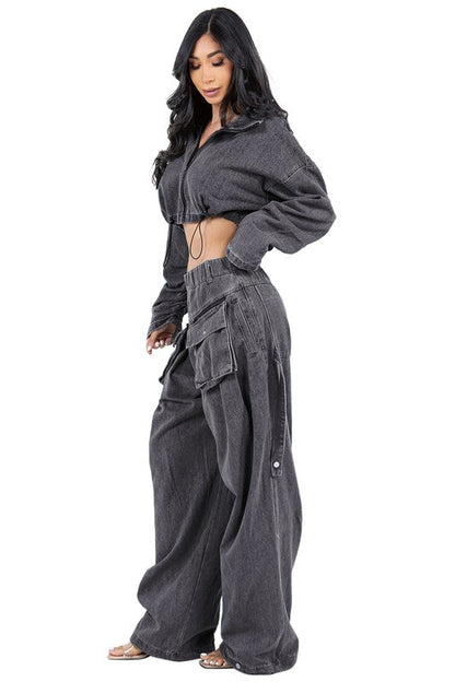 WOMEN FASHION DENIM TWO PIECE PANT SET