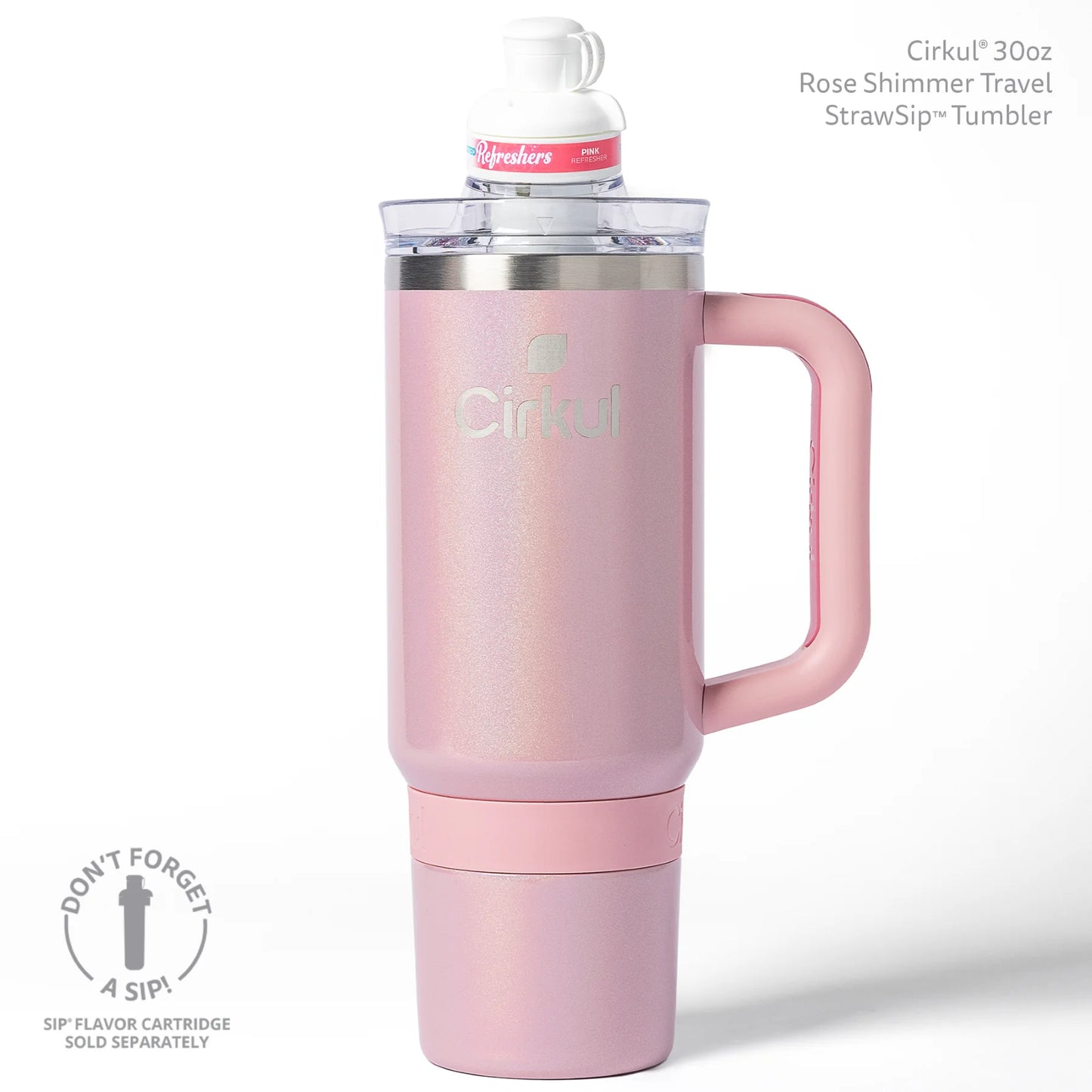 Cirkul 30oz Travel StrawSip Double-Wall Insulated Stainless Steel Tumbler with Handle, Azure Shimmer (Light Teal Sparkle)