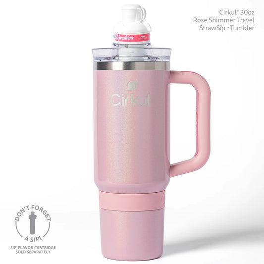 Cirkul 30oz Travel StrawSip Double-Wall Insulated Stainless Steel Tumbler with Handle, Azure Shimmer (Light Teal Sparkle)