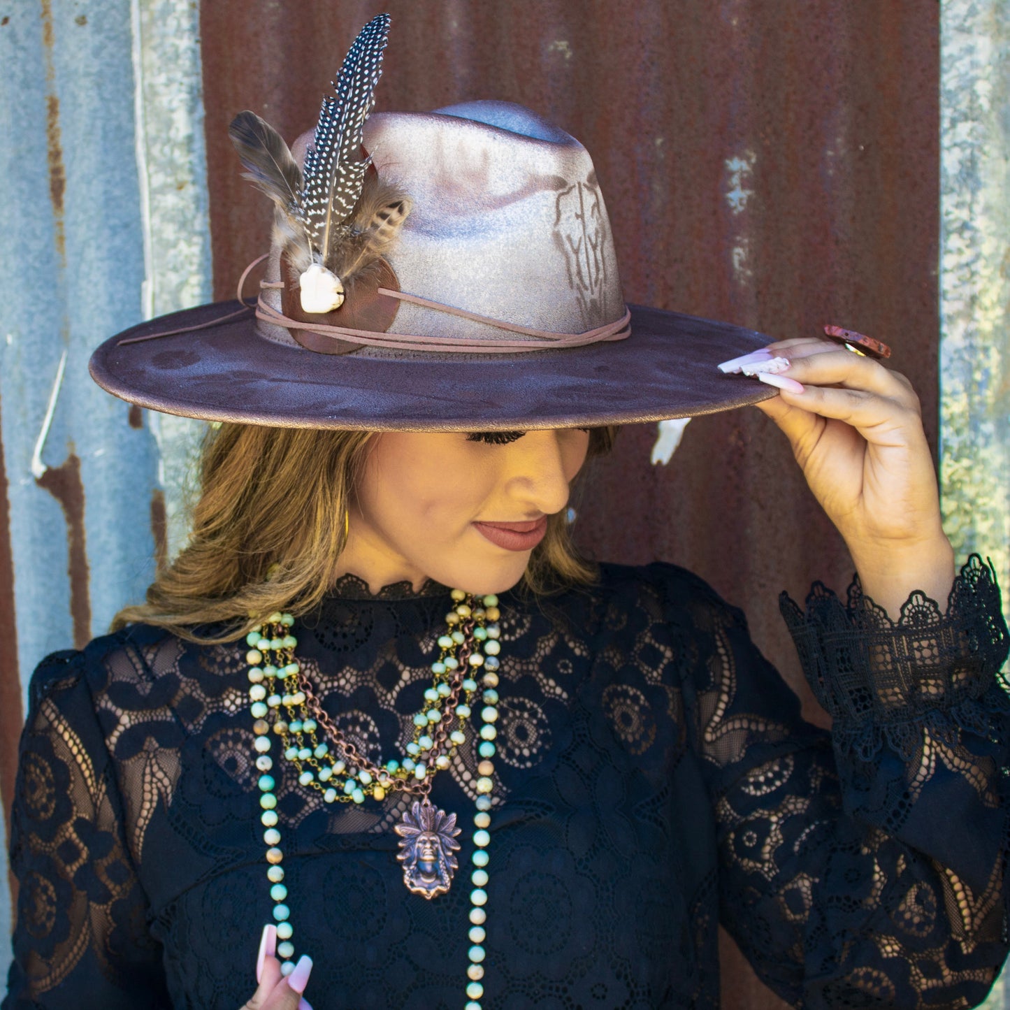 Amazonite Beaded Collar Necklace w/ Indian Pendant 260s