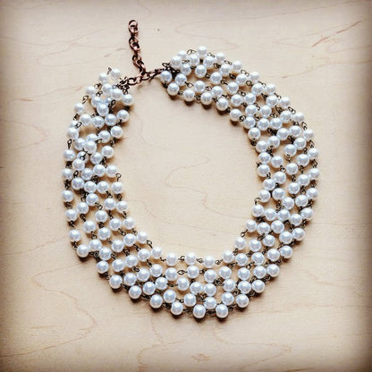 Five Strand Glass Pearl Collar-Length Necklace 257h