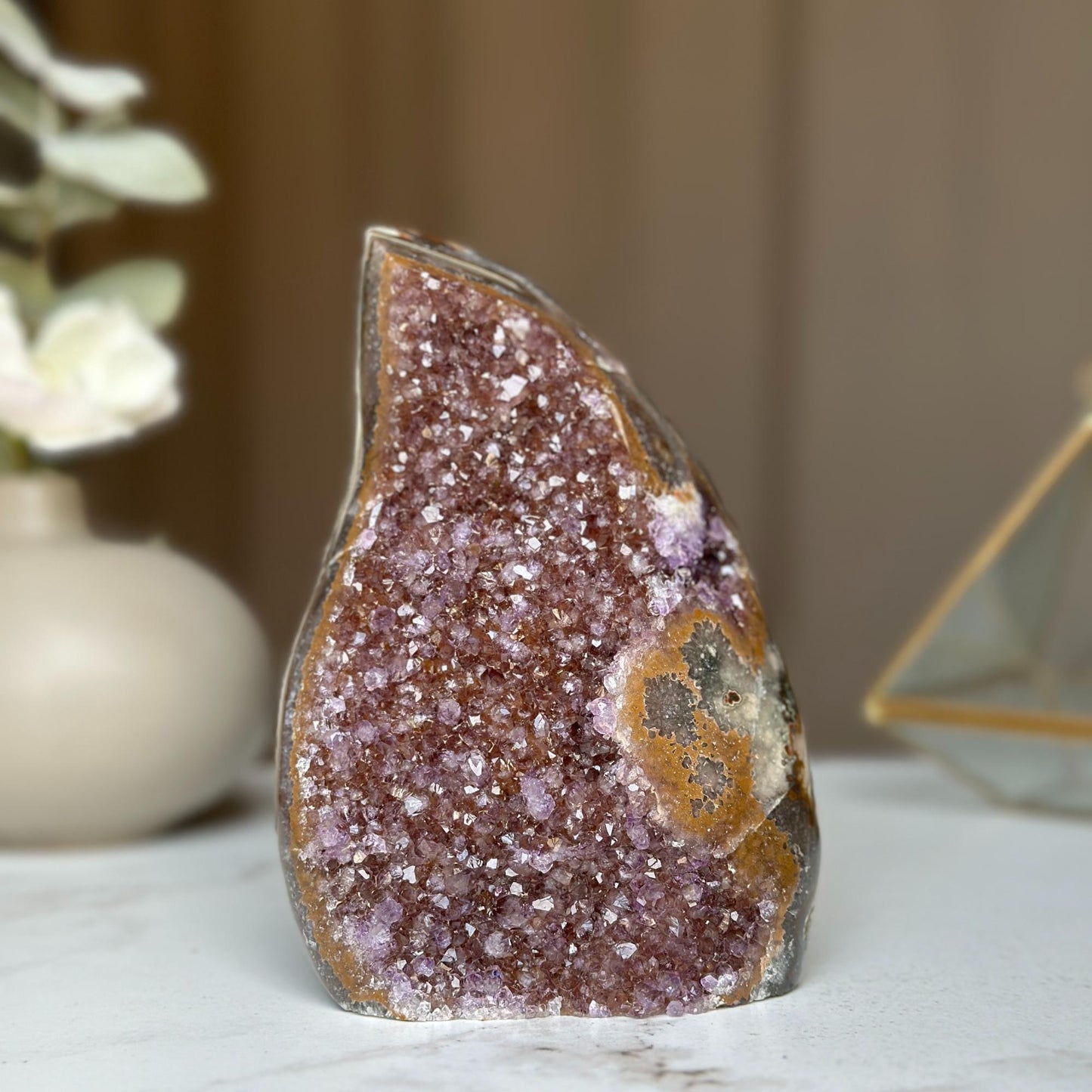 Semiprecious amethyst stone, amethyst flame