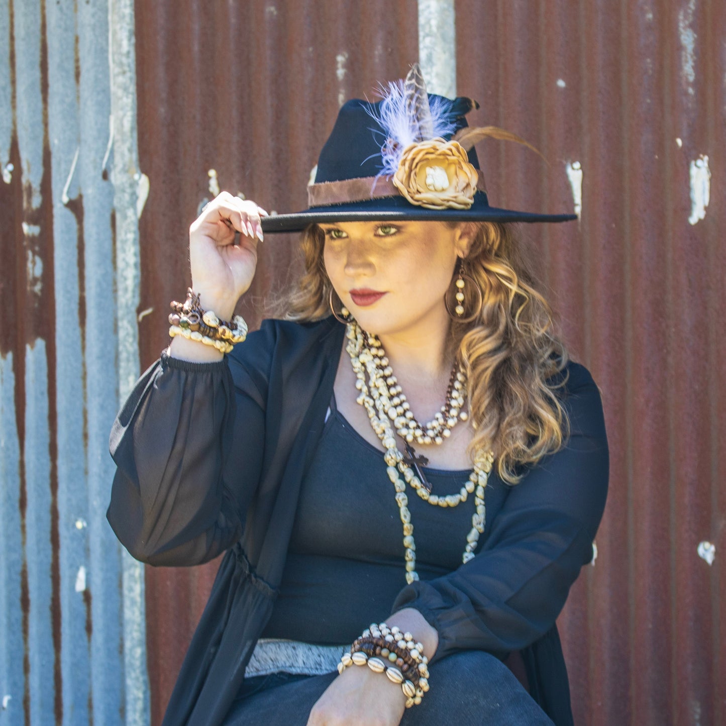 White Chunky Turquoise Beaded Bracelet on Copper Feather 810s