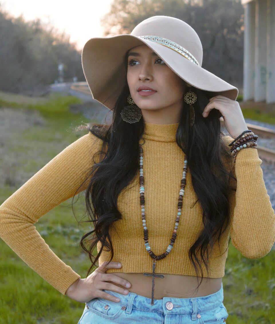 Aqua Terra Wood Necklace with Copper Cross 237d