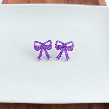 Bow Studs - Purple Glitter