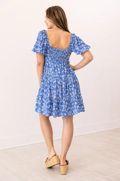Blue Floral Babydoll Dress